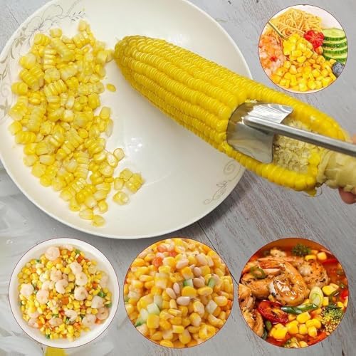 Corn Cob Stripper, 2025 Upgrade Stainless Steel Corn Peeler for Corn on The Cob, Ergonomic Long Handle Corn Stripping Tool, Durable Corn Thresher Tool for Women Home Dining Kitchen Gadget (3pcs)