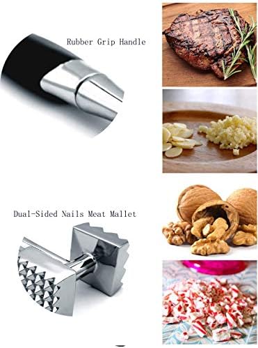Meat Tenderizer Hammer, Double-Sided Mallet Tool Stainless Steel for Tenderizing Steak, Beef, Chicken, Pork With Rubber Comfort Grip Handle, 8.6 inches Meat Tenderizer Tool