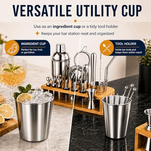 Semderm Cocktail Shaker Set, 26-Piece Premium Mixology Bartender Kit - 18/8 Stainless Steel Bar Set with Bamboo Stand - Includes Mixing Tin, Hawthorne & Mesh Strainer - Professional Gift for Men