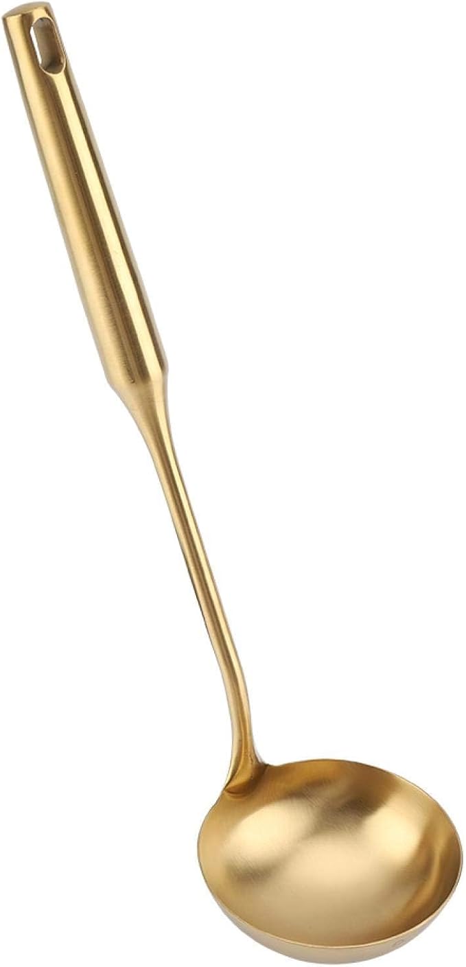 Stainless Steel Kitchen Turner, Big Soup Ladle Useful Cooking Tool Utensil (Soup Ladle-Gold)