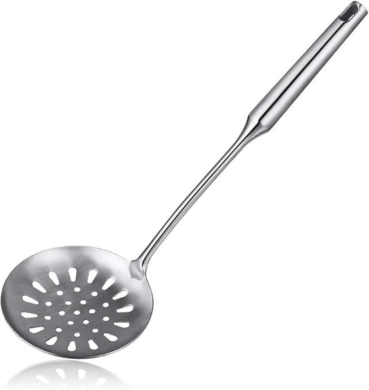 Swify Slotted Spoon Skimmer, Stainless Steel Strainer Ladle With Handle, Asian Wok Skimmer for Kitchen Cooking Deep Fryer, Draining & Frying, 15 inch