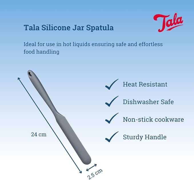 Silicone spatula in Tala Grey, heat resistant up to 240 degrees and ideal for serving all sauce and soup tasks, ideal for use with non-stick cookware