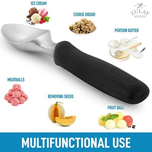 Zulay Heavy Duty Ice Cream Scoop - Stainless Steel Ice Cream Scooper With Non-Slip Rubber Grip - Durable Ice Cream Spade - Anti-Thaw Icecream Scoup For Frozen Ice Cream & Gelato (Black)