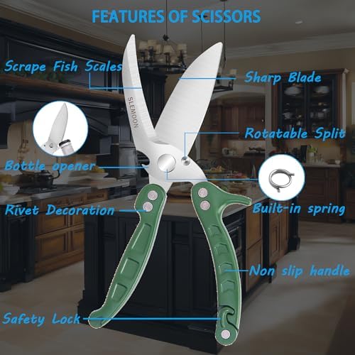 Heavy Duty Kitchen Shears,Poultry Shears with Safety Lock,Green