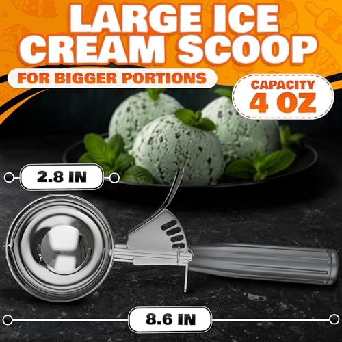 4 oz Ice Cream Scoop with Trigger – 8.74 x 2.75 Size, Ergonomic Handle, #8 Trigger Release Scoop for Ice Cream, Baking, Cookies and Desserts, Easy to Clean, Dishwasher-Safe (Pack of 2)