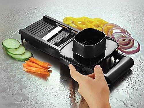 Multi Grater Kitchen Mandoline | Multi Functional Fruit & Vegetable Slicer with 5 Adjustable Stainless Steel Blades Crinkle Waffle Cutter Julienne Slicer with Safety Holder Rail Guide