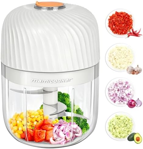 Electric Garlic Chopper 350ML, Mini USB Rechargeable Veggie Chopper, Cordless Garlic Mincer Onion Chopper Food Chopper for Ginger Chili Meat Sauce, Wireless Food Processor, White