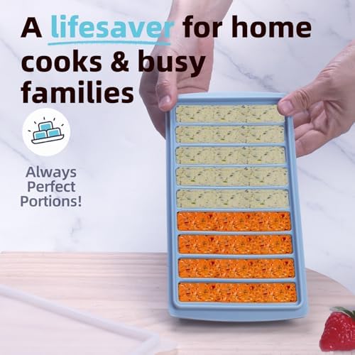 Silicone Ice Cube Freezer Tray with Lid,Leak Resistance & Dishwasher Safe,Perfect for Storing Garlic, Ginger, Pesto, Herbs, Lemon Juice,Vegetable Purees,Purees and More (Blue 4 Sets 1.7 oz/9 Sections)