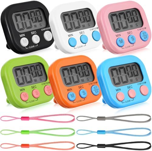 Weewooday 6 Pcs Digital Kitchen Timer Magnetic LCD Alarm, Colorful