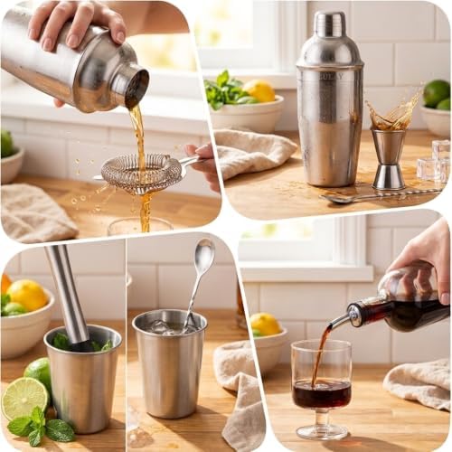 Zulay Kitchen 24 Piece Bartender Kit-Stainless Steel Bar Accessories with Display-Modern Mixology Shaker Set for At-Home Cocktails-Use for Mixer, Martini, Margarita and Liquer-Bar Tools (Silver)