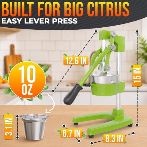 Cast Iron Juicer Hand Press, Heavy-Duty Squeezer (Green)