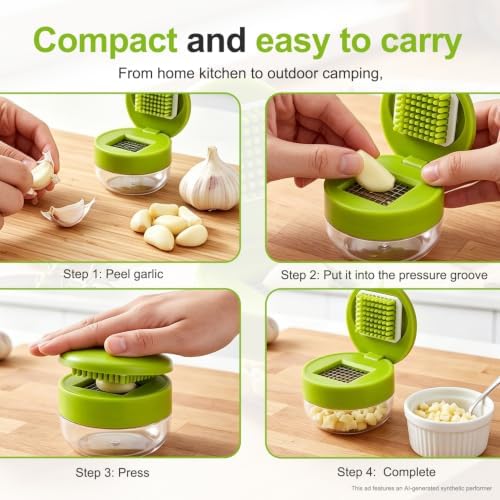 Mini Garlic Chopper and Press with Container，2026 New Manual Garlic Twister Masher and Crusher，Garlic Press Stainless Steel for Kitchen Cooking and Food Prep (3)