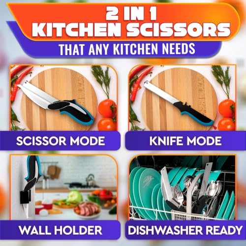 2 in 1 Kitchen Scissors for Food with Cutting Board, Safety Lock