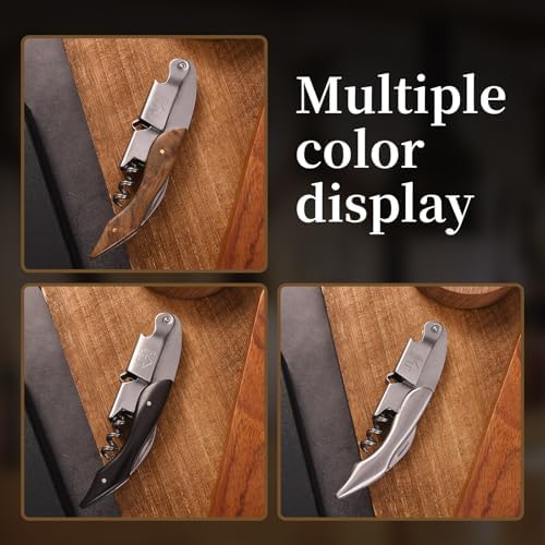 Wine Opener, Wine key, Corkscrew, Wine Bottle Opener w/Foil Cutter and Cap Remover for Servers, Bartenders, Waiters, Sommelier, Wine lover (Stainless steel, Standard)