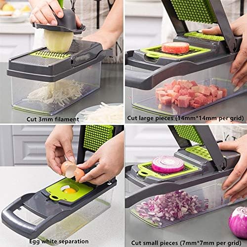 Food Chopper Vegetable-Fruit-Cheese-Onion Chopper Slicer Dicer Tomato Grater 12 in 1 Veggie Chopper Spiralizer Salad Potato Slicer with Container Multi-function Kitchen Aid Carrot Cutter (White)