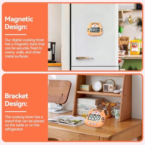 Cute Cartoon Animal Timer, Digital Kitchen Timer Magnetic Countdown Timer with on Off Switch and Large LCD Display for Cooking, Baking, Classroom Supplies