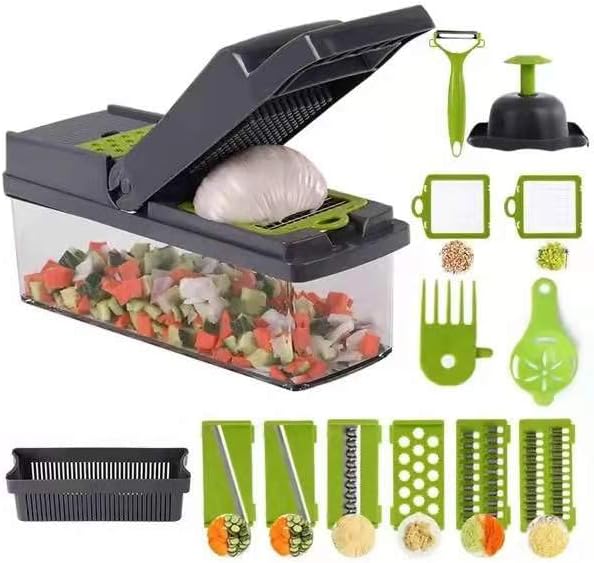 Kitchen Vegetable Slicer, Vegetable Chopper 14 in 1, Fruit, Vegetable Tools Manual Multifunctional Food Chopper Container For Different Kind of Vegetables and Fruits