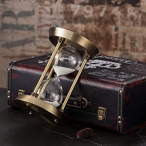 Sand Timer 5 Minute Hourglass, Small Sand Clock, Antique Brass Sand Watch 5 Min, Vintage Reloj De Arena 5 Minuto,Metal Unique Decorative Hour Glass Sandglass for Kitchen Home Office Game Gifts