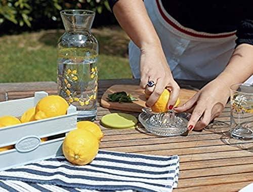 Calaberno Lemon Squeezer Citrus Juicer Manual Hand Squeezer with Handle and Pour Spout, Pulp and Pips Extractor, Heavyweight - Thick Glass with Pouring Lip - Traditional Ergonomic Design, BPA Free