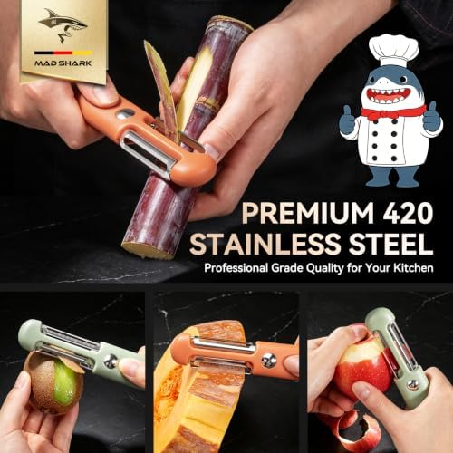 MAD SHARK 2PCS 2-in-1 Potato Peelers, Serrated & Straight Blades