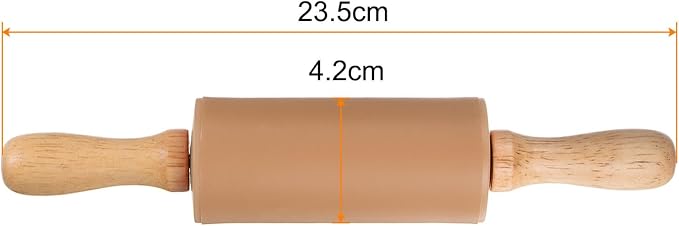 HARFINGTON 2pcs Silicone Rolling Pins for Baking 9.25 Inch Non-Stick Silicone Surface Wooden Handle Rolling Pin Small Roller Playdough Rolling Pins for Fondant Kitchen Dough Pizza, Brown