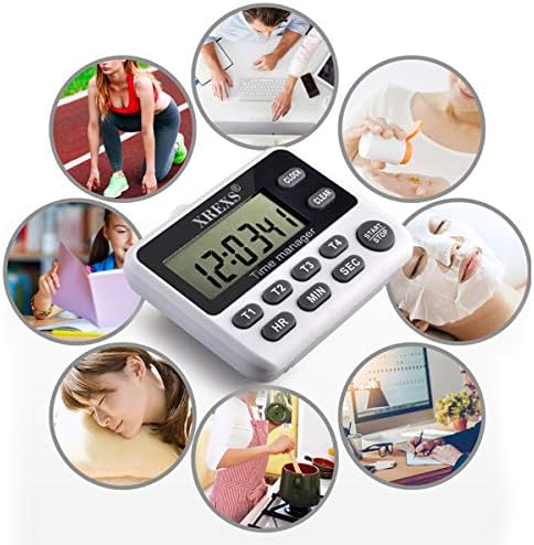 XREXS 4 Channel Digital Kitchen Timer Clock with Large LCD Display