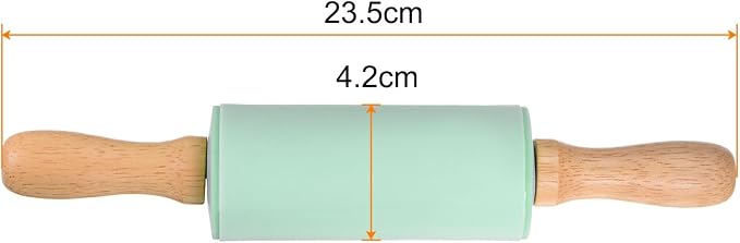 HARFINGTON 2pcs Silicone Rolling Pins for Baking 9.25 Inch Non-Stick Silicone Surface Wooden Handle Rolling Pin Small Roller Playdough Rolling Pins for Fondant Kitchen Dough Pizza, Green