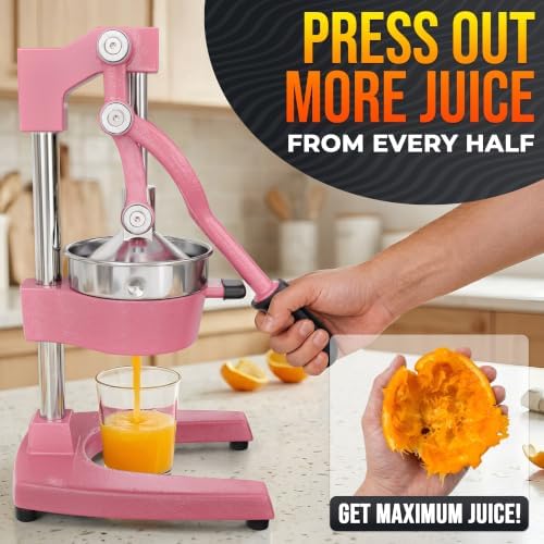 Cast Iron Juicer Hand Press, Heavy-Duty Squeezer (Pink)