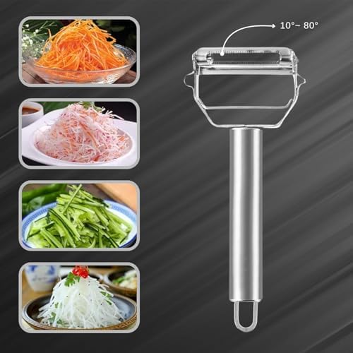 2-in-1 Julienne and Vegetable Peeler, Stainless Steel Kitchen Slicer, Multi-Functional Cutter for Vegetables and Fruits