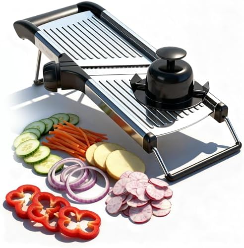 Mandoline Slicer for Kitchen, Adjustable Vegetable Slicer with Julienne Blade, Stainless Steel Food Cutter with Hand Guard for Potatoes, Cucumbers, Onions & Meal Prep