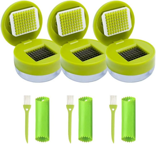 Mini Garlic Chopper & Press with Container, Manual Garlic Mincer Dicer, 3PCS