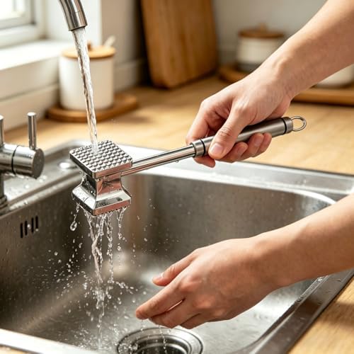 Meat Tenderizer Hammer, Stainless Steel Handle & Aluminum Alloy Double-Sided, 2-in-1 Steak Tenderizer, Food-Grade One-Piece Seamless, 250g Heavy Duty for Pounding Garlic, Cucumber, Nuts, Shellfish
