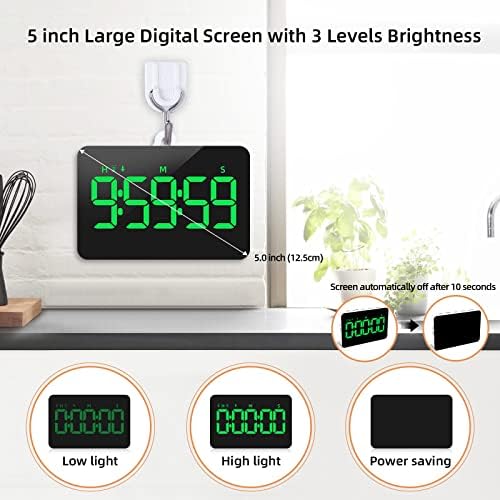 Samshow Rechargeable Digital Kitchen Timer, Green, 5 Inch