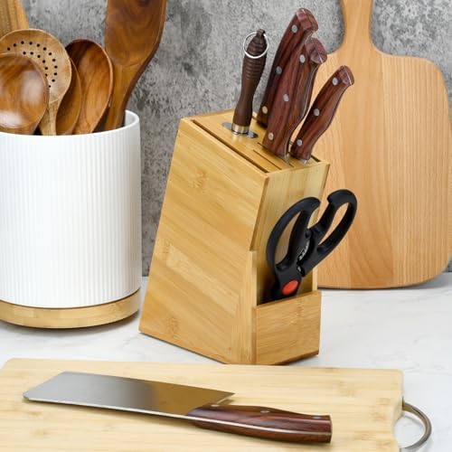 Wood Kitchen Knife Block, 6 Slots Universal Knife Storage Organizer