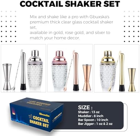 Sliver Cocktail Shaker Set with Jigger, Bar Spoon & Muddler