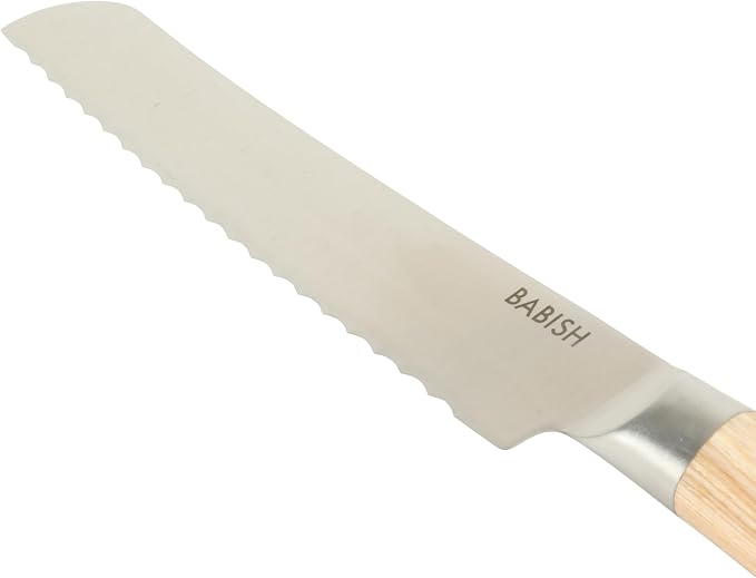Babish 8-Inch Bread Knife – High-Carbon 1.4116 German Steel Serrated Knife with Light Pakka Wood Handle, Full-Tang Razor Sharp Kitchen Knife for Slicing Bread, Crusting & Artisan Loaves