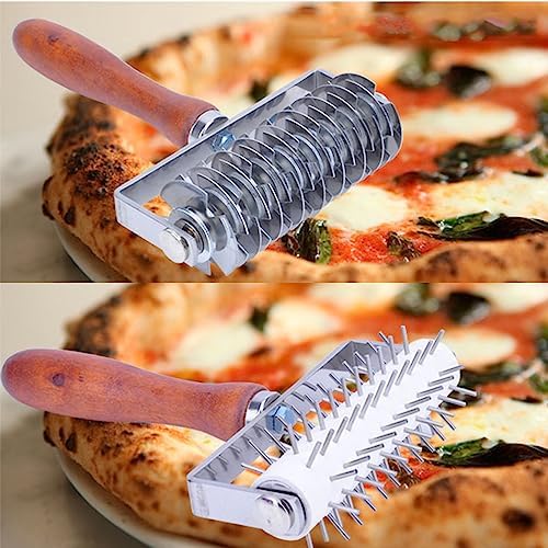 Time Saver Pizza Dough Roller with Wood Handle, for Pizza Cookie Cake Pie Pastry Bread Dough (Stainless Steel)