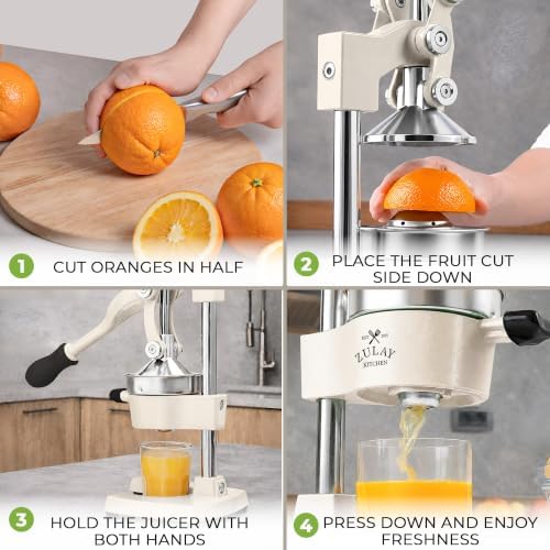 Zulay Kitchen Cast Iron Juicer - Heavy Duty Orange Juicer with Detachable Strainers for Easy Cleaning, Citrus Press for Citrus Fruits, Perfect for Bartenders, Juice Lovers & Health Enthusiasts
