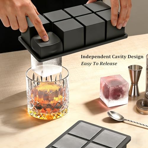 Bangp Silicone Ice Cube Trays with Metal Reinforced Frame(3 Pack),Large Ice Cube Tray with Lid,Easy Release Whiskey Ice Cubes Mold,Ice Trays for Freezer,Stackable Ice Cube Tray(Black)