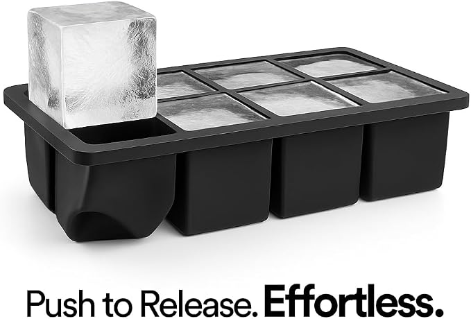 Ice Cube Molds – 2-Pack Silicone Trays for 8 Large Square Cubes – Slow-Melt Ice for Whiskey, Cocktails, Coffee & More (Black_2)
