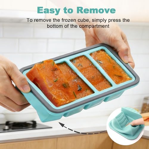 RAYBIN 1 Cup Silicone Freezer Molds with Lid, 2-Pack Soup Ice Cube Trays