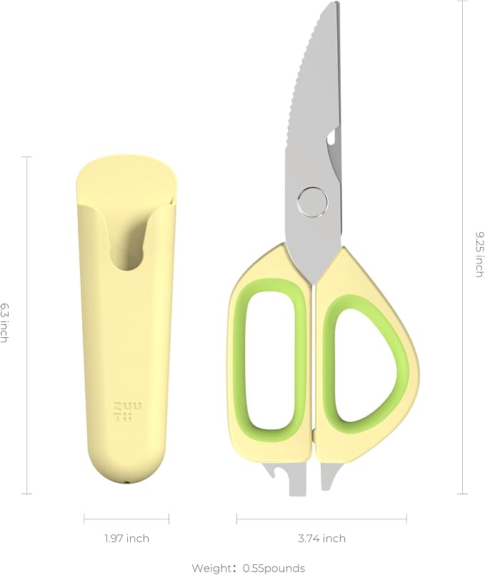Zuutii Magnetic Kitchen Scissors, Heavy Duty Multi-Purpose Cooking Shears - Dishwasher Safe, Comfort Grip with Safety Lock Food Scissors for Chicken Bones, Herbs, Poultry, Vegetables,Yellow&Green
