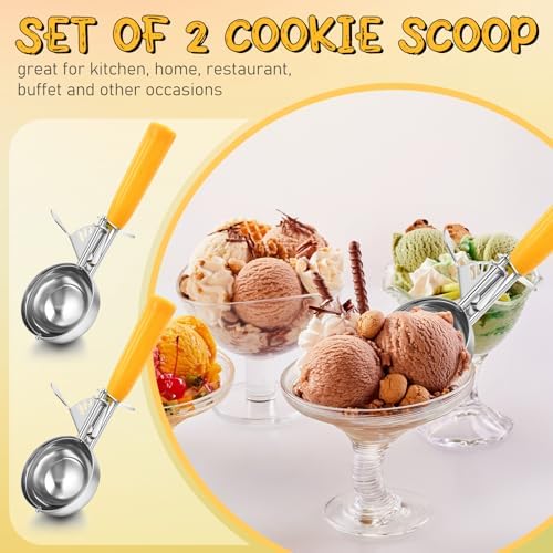 Reallnaive 2 Pcs Ice Cream Scooper with Trigger, 1.6 oz, Yellow