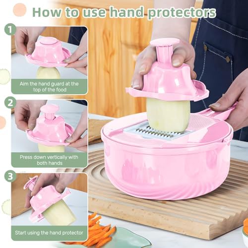 Multifunction mandoline slicer;vegetable chopper;vegetable slicer;food slicer;food chopper;chopper container;onion chopper;mandoline food slicer;vegetable cutter;chopping artifact (pink, 9 in 1)