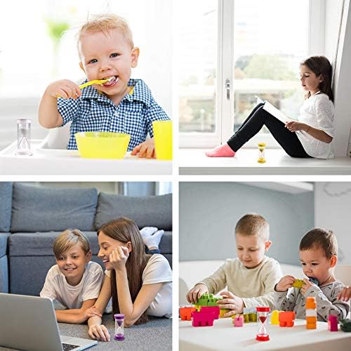 EMDMAK Sand Timer, Acrylic Hourglass Colorful Sandglass Timer 1 min/2 mins/3 mins/5 mins/10 mins/15 mins Sand Clock Timer for Games Classroom Home Office(Pack of 6)