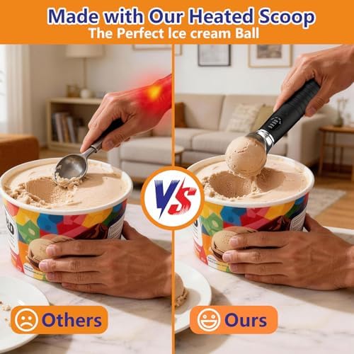 Electric Heated Ice Cream Scoop with Stainless Steel Head, 4 Temperature Settings Led Display, 90 Mins Runtime Type-c Charging for Home Kitchen, Ice Cream Shop, Dessert Making