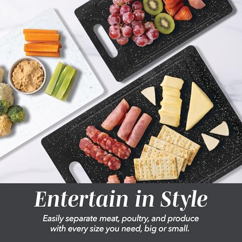 COOK WITH COLOR Non-Slip Cutting Board Set – Kitchen Essentials with Easy Grip Handle for Meat, Veggies, and Fruits, 3 Cutting Boards, Black/White