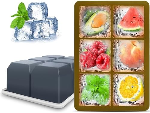 Excnorm Silicone Ice Cube Trays, 2‑Pack Large Square Molds with Lid