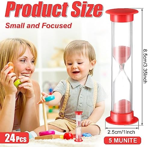 24 Pcs 5 Minute Sand Timer Plastic Hourglass 5 Min Visual Timer Mini Classroom Small Shower Hourglass for Teacher Classroom School Must Haves Supplies Egg Sand Clock Kids Time Management(Red)