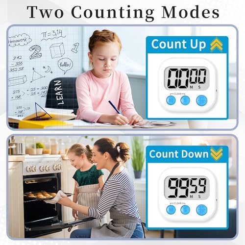ZILLEEN Digital Kitchen Classroom Timers for Kids Cooking 6pcs Wht Blu Pk